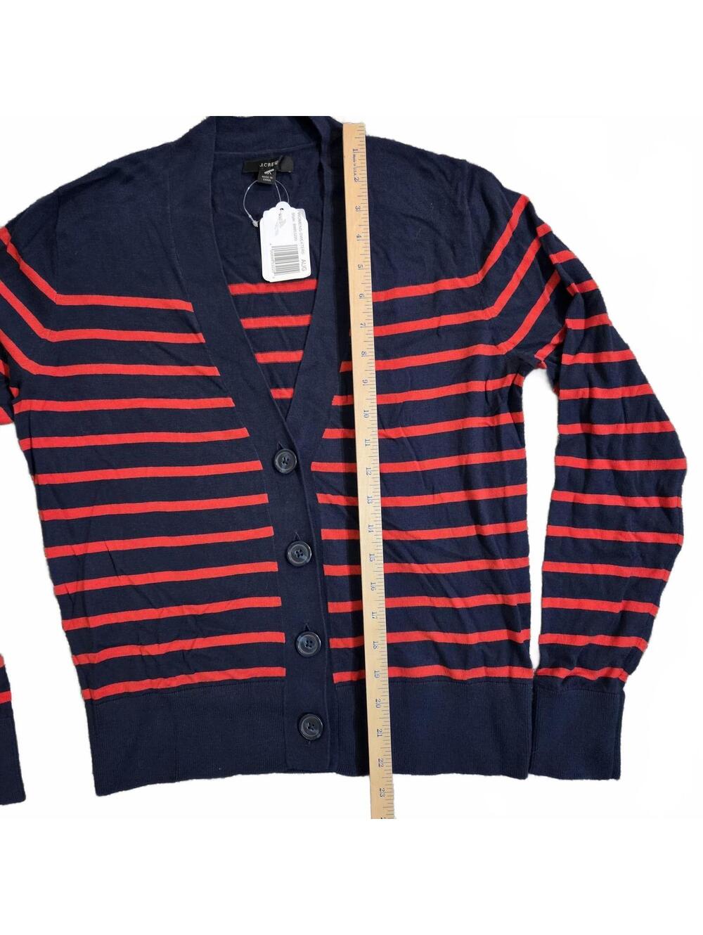J.Crew Navy and Red Striped Button Front Cardigan Sweater Women's Size S - Picture 5 of 8